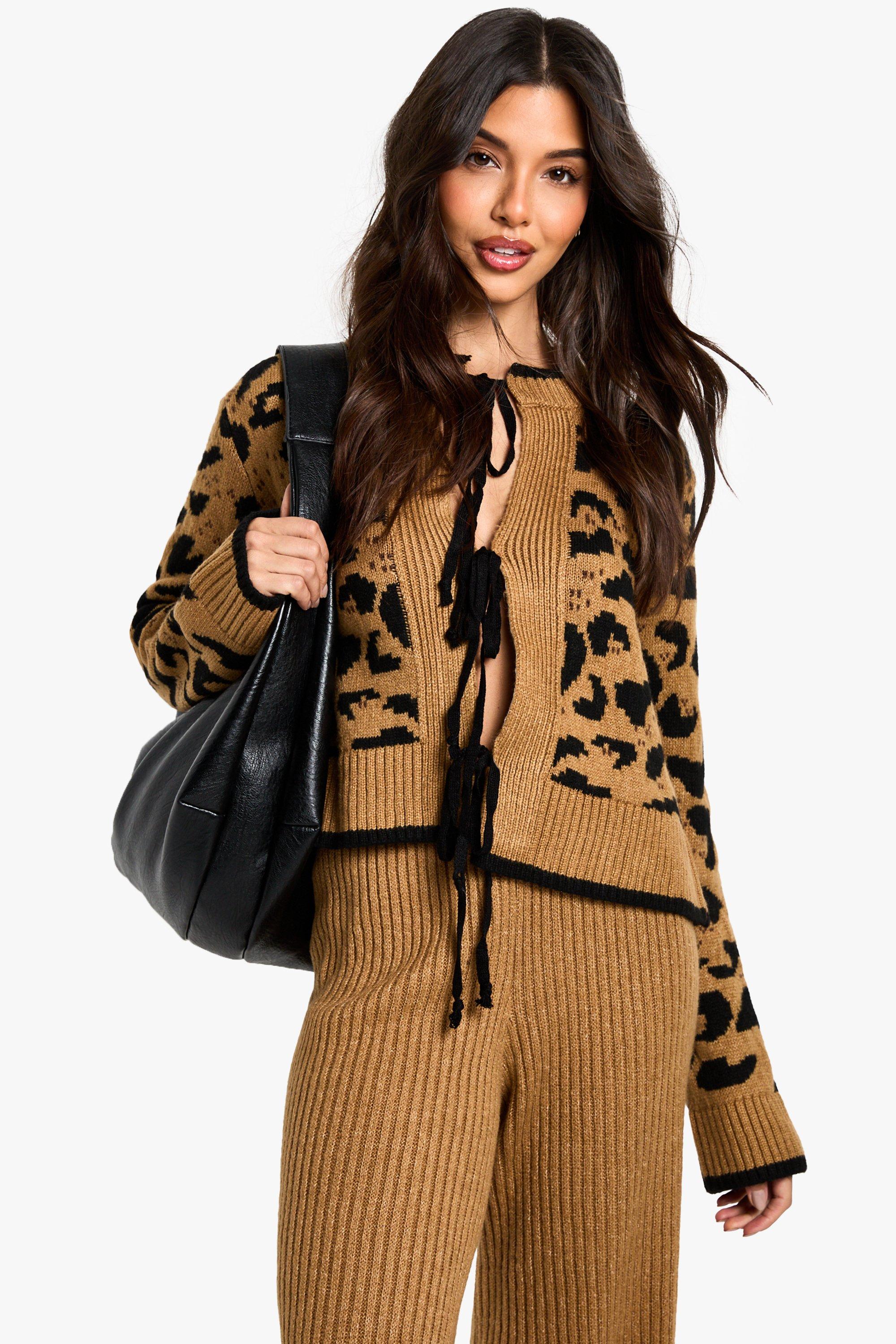 Boohoo Luipaardprint Cardigan Met Strik, Leopard