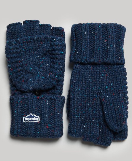 Superdry Vrouwen Gebreide Handschoenen met Kabelpatroon Blauw