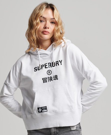 Superdry Vrouwen Korte Independent Logo Hoodie met Folieprint Wit