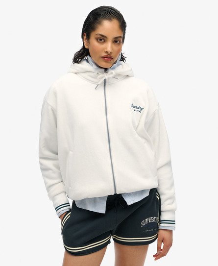 Superdry Vrouwen Country Club Velours Hoodie met Rits Wit