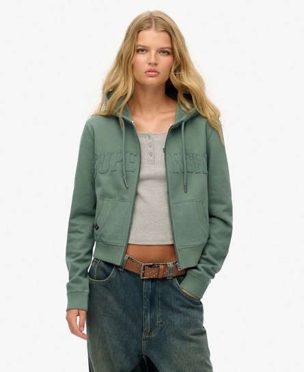 Superdry Vrouwen Athletic Essentials Korte Tonal Hoodie met Rits Groen