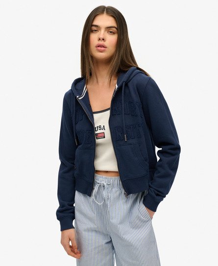 Superdry Vrouwen Athletic Essentials Korte Tonal Hoodie met Rits Blauw