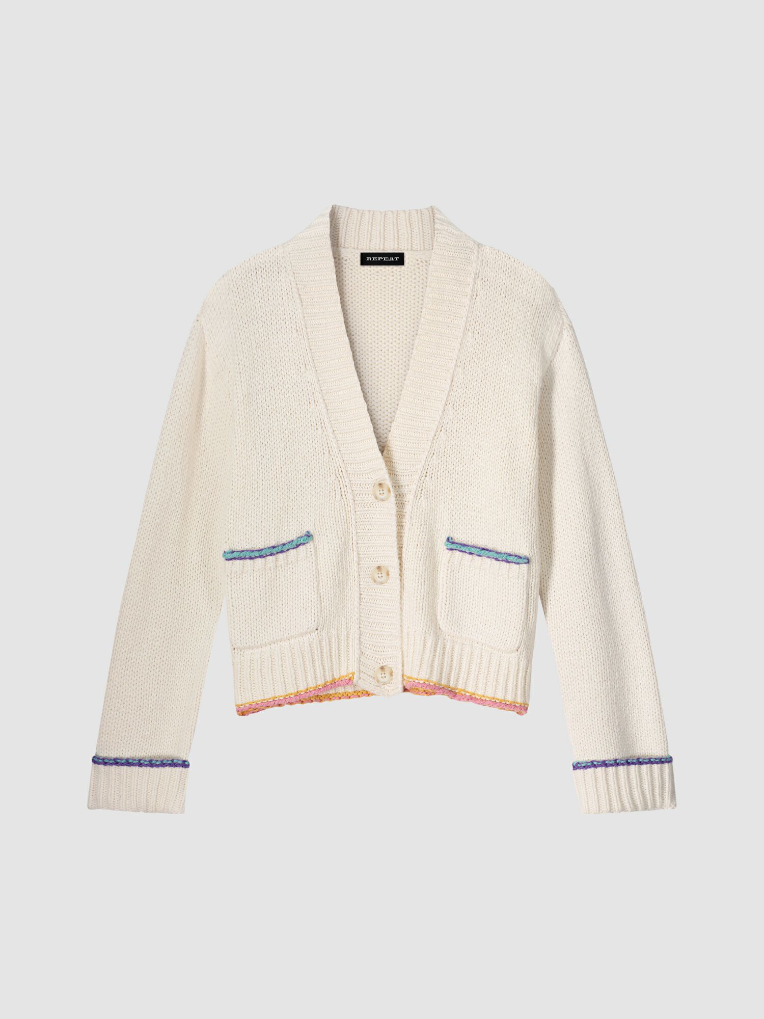 REPEAT cashmere Cardigan van katoenwolmix met contrastnaden