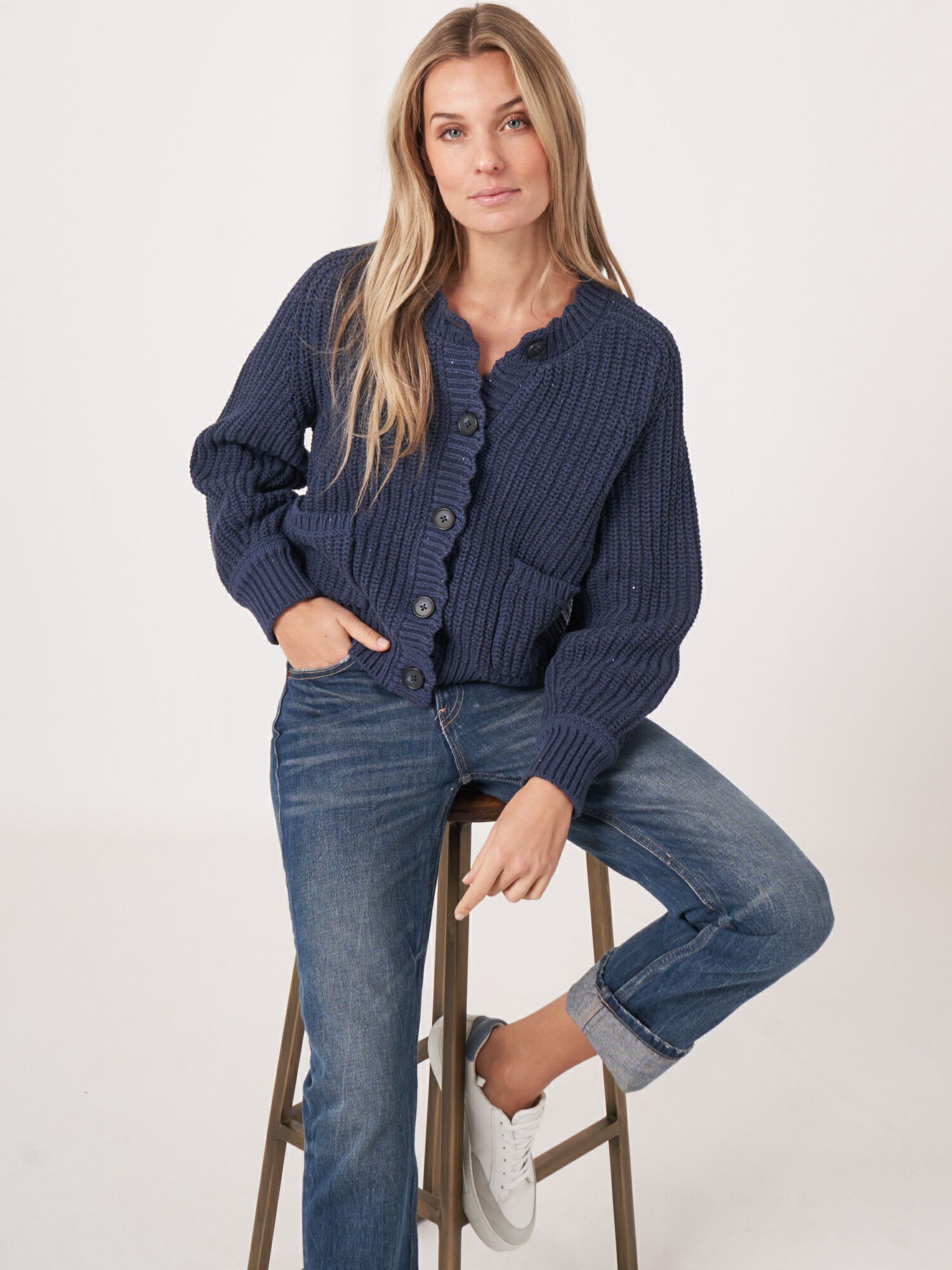 REPEAT cashmere Grof gebreid ribvest met zakken