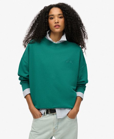 Superdry Vrouwen Essential Oversized Sweatshirt met Ronde Hals en Logo Groen