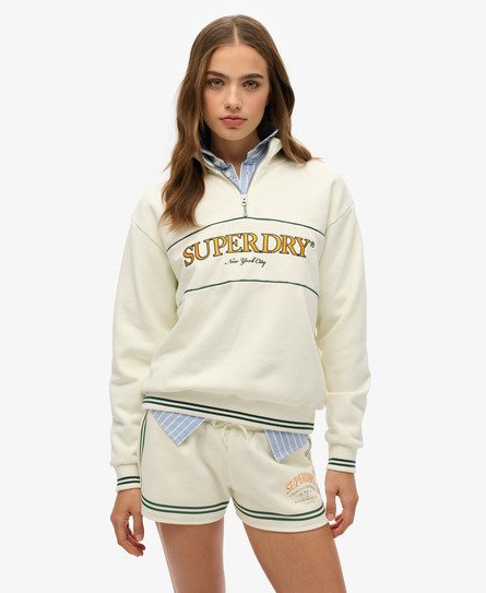 Superdry Vrouwen Country Club Sweatshirt met Halve Rits en Losse Pasvorm Wit