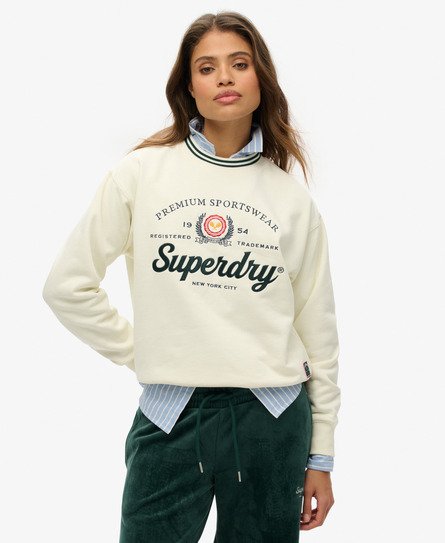 Superdry Vrouwen Country Club Ruimvallend Sweatshirt met Ronde Hals Wit