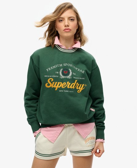 Superdry Vrouwen Country Club Ruimvallend Sweatshirt met Ronde Hals Grijs