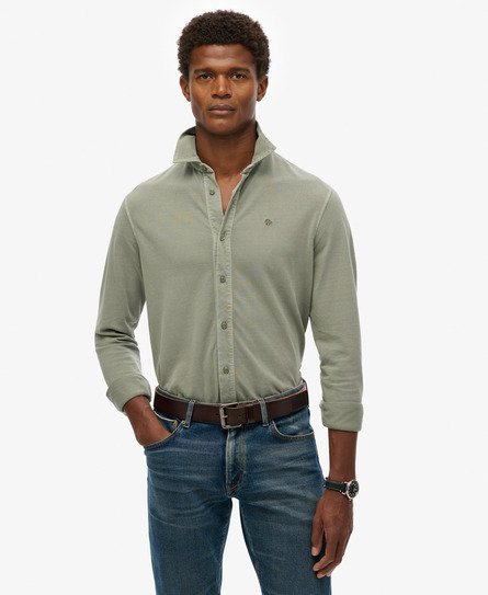 Superdry Mannen Vintage Destroy Piqué Overhemd met Lange Mouwen Khaki