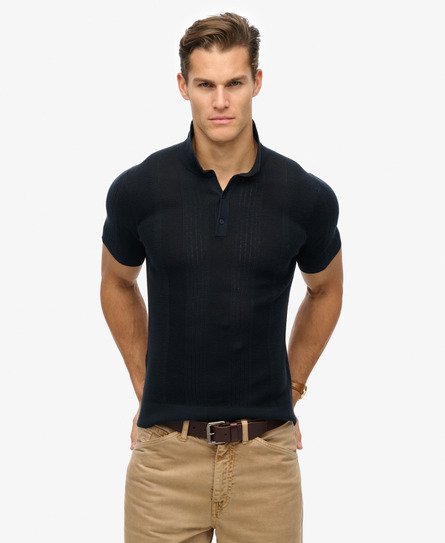 Superdry Mannen Gebreid Poloshirt met Korte Mouwen Blauw