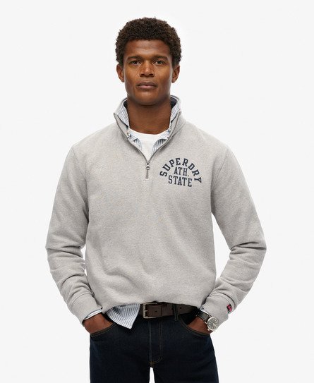 Superdry Mannen Athletic Essentials Sweatshirt met Halve Rits Grijs