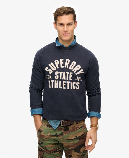 Superdry Mannen Athletic Essentials Sweatshirt met Ronde Hals Blauw