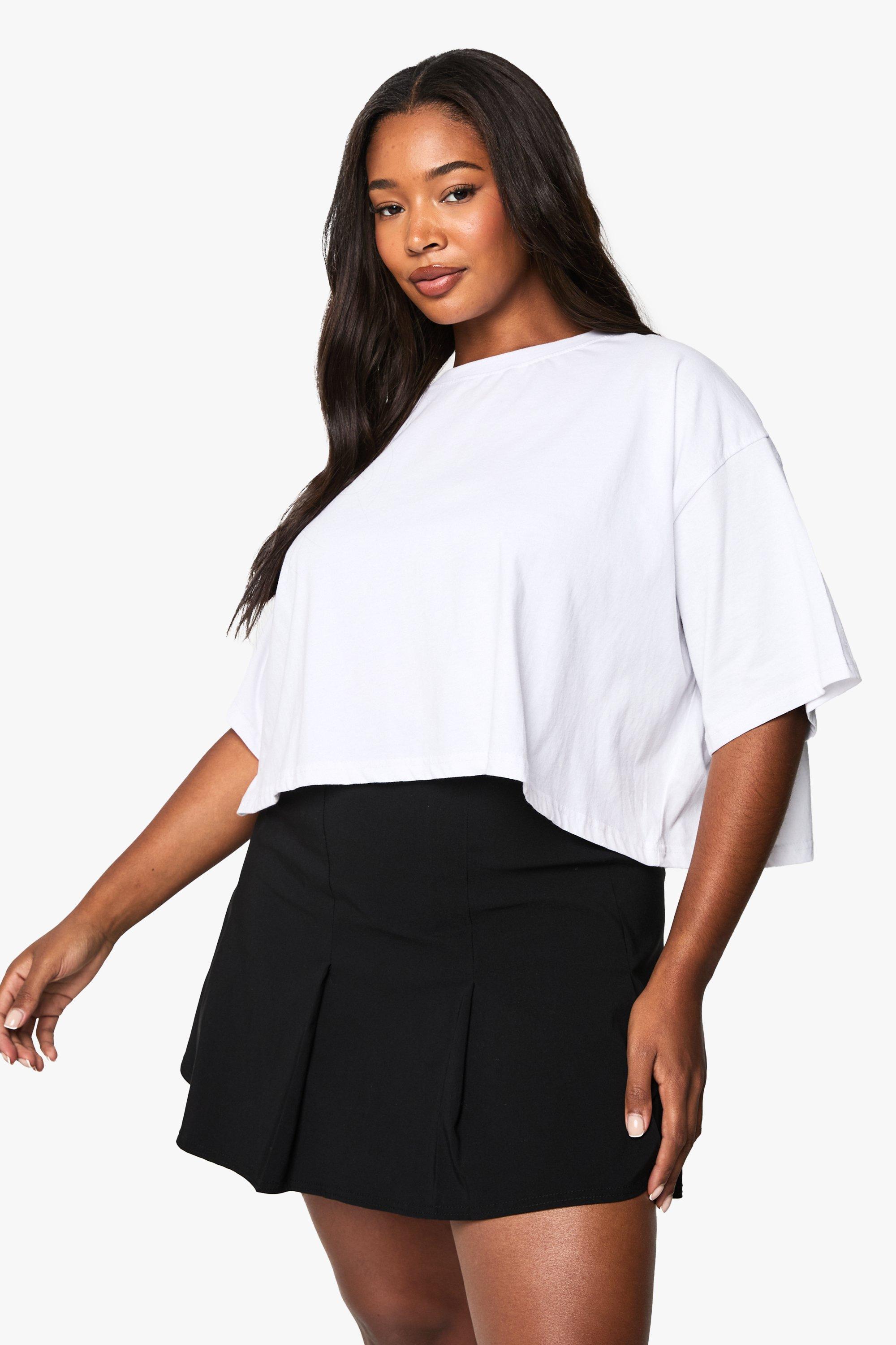 Boohoo Plus Geplooid Bengaline Mini Rokje, Black