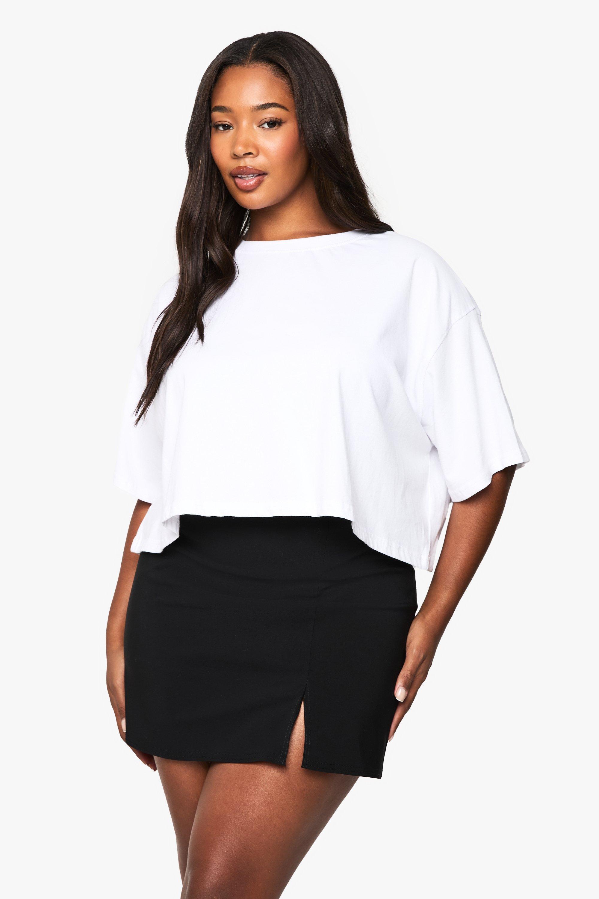 Boohoo Plus Bengaline Aline Rok Met Split, Black