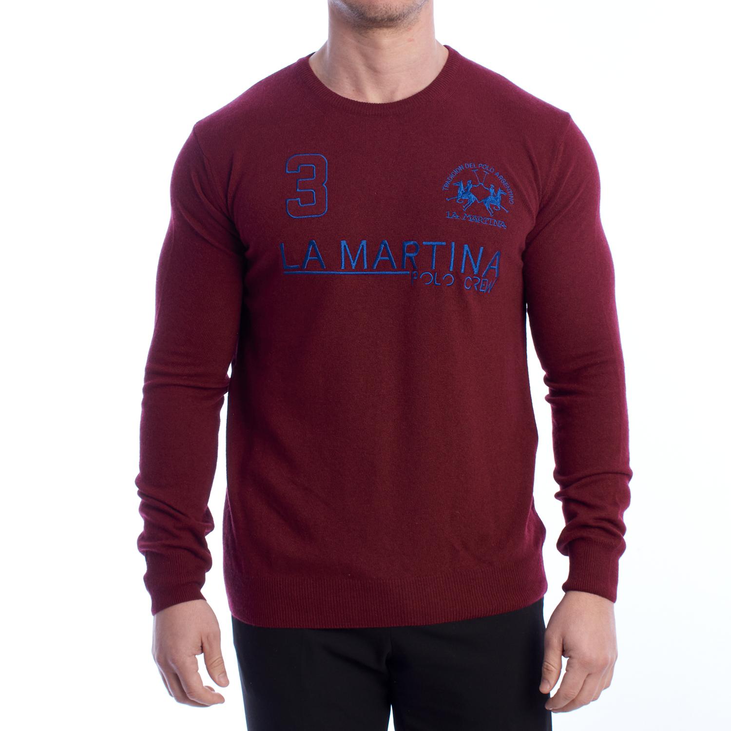 LA MARTINA Heren Regular Fit Crew Neck Sweater XMS300-YV021 L diepe karmijn kleur