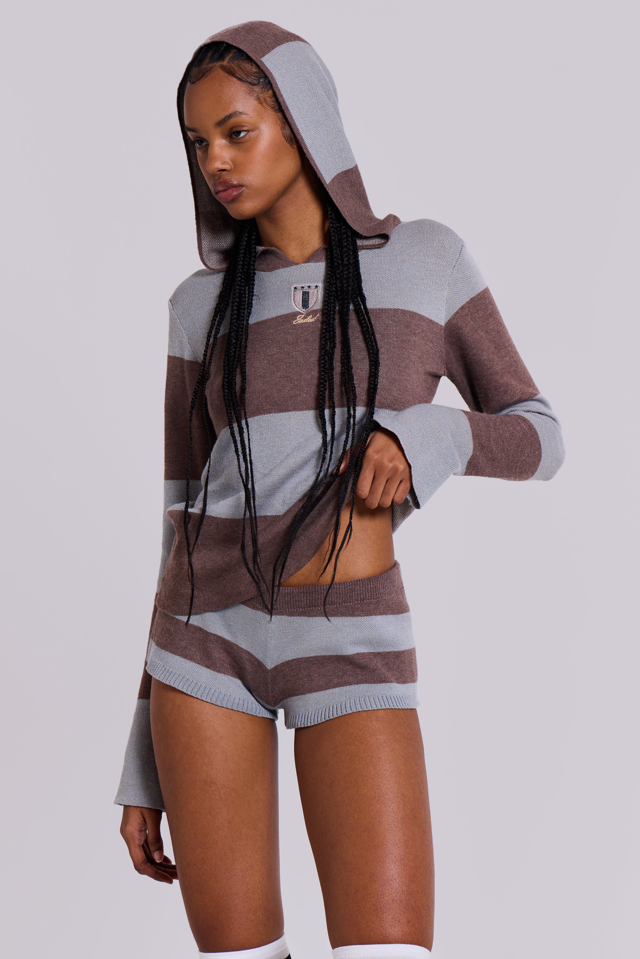 Jaded London Team 93 Studded Knit Mini Shorts