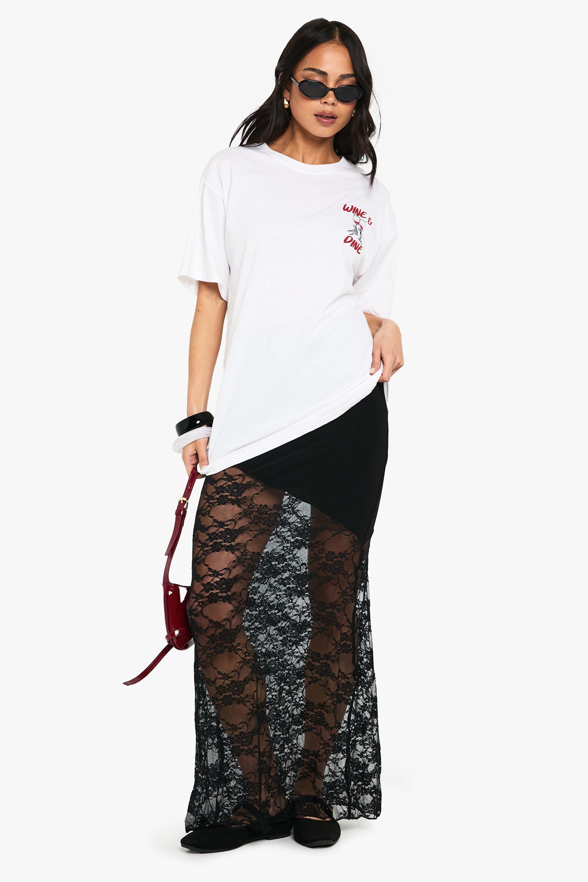 Boohoo Kanten Mix Maxi Rok, Black