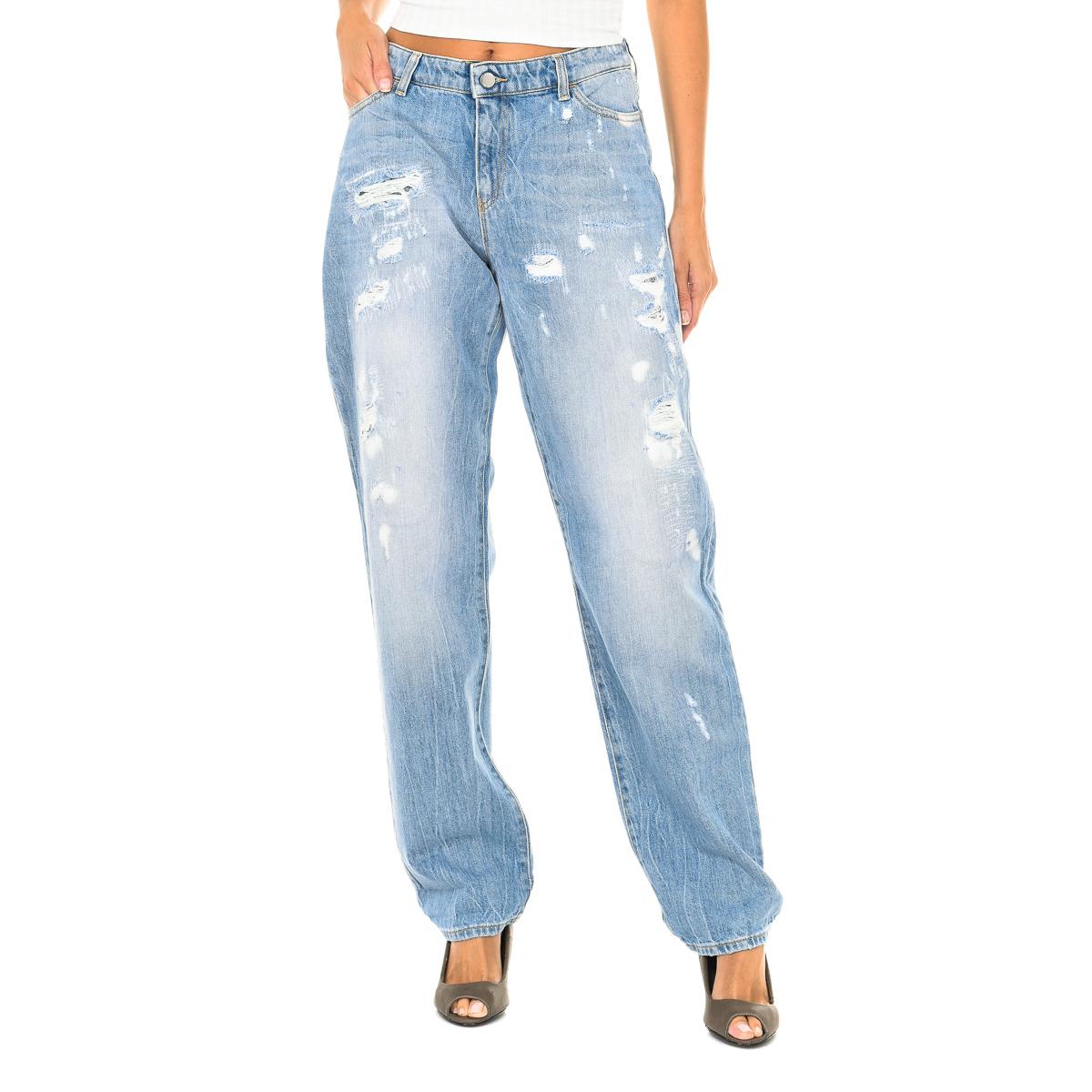 Armani Jeans Dames 3Y5J15-5D1AZ gescheurde en versleten effect lange jeans 26-USA blauw