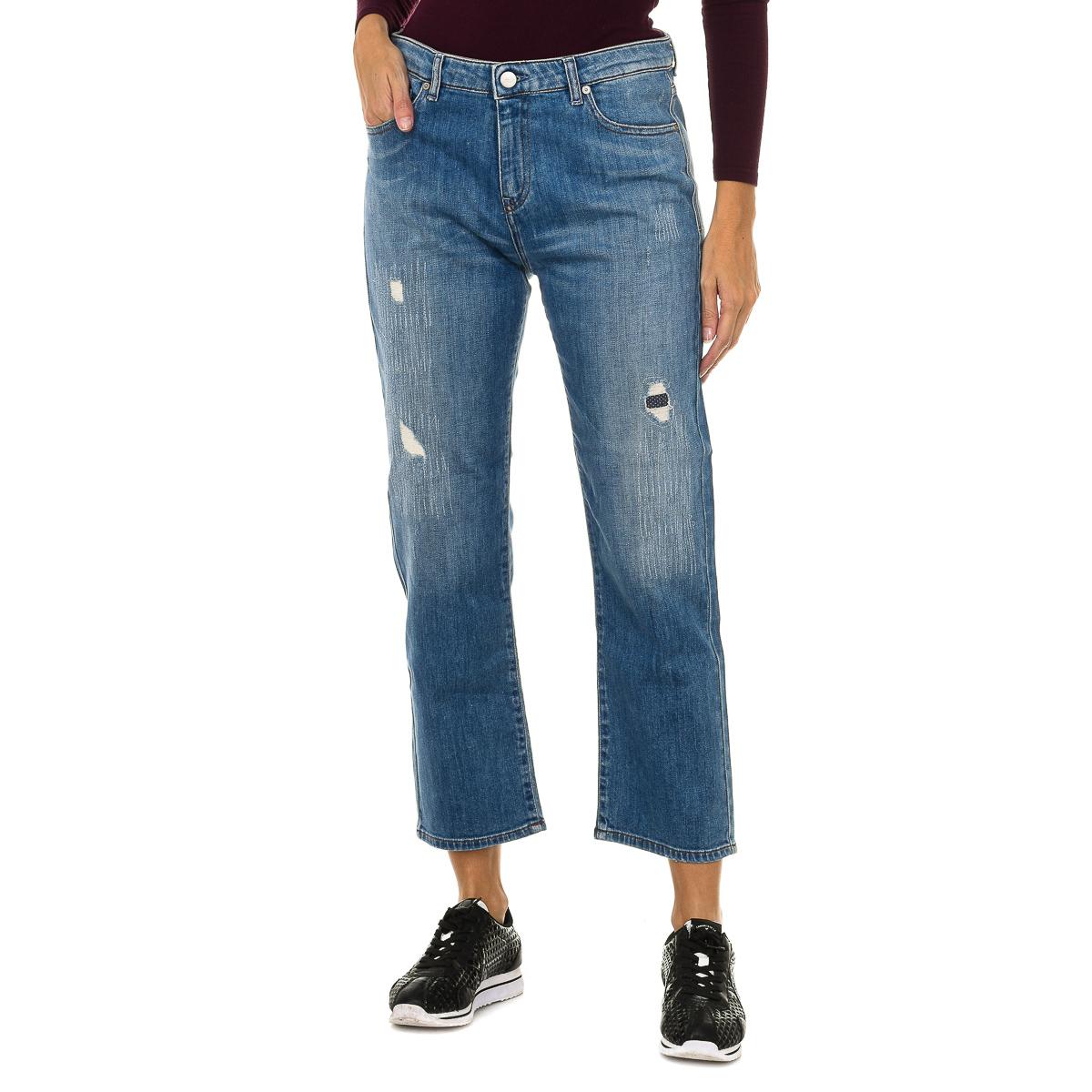 Armani Jeans Dames distressed en gescheurde denim lange broek 6Y5J10-5D2MZ 27-USA blauw