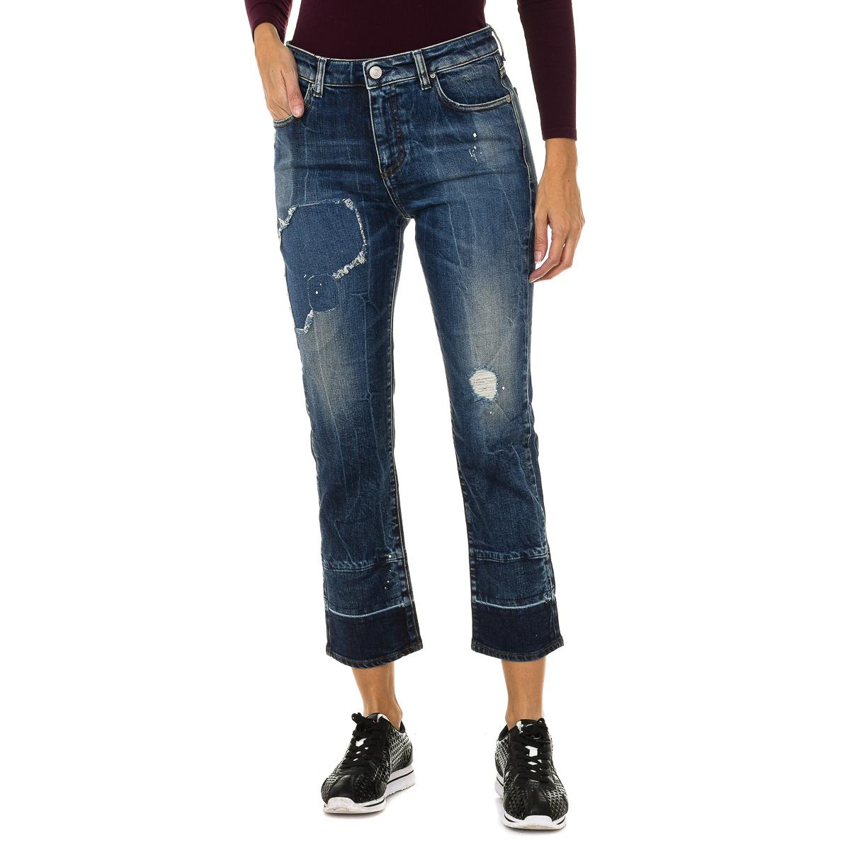 Armani Jeans Dames distressed en gescheurde denim lange broek 6Y5J10-5D2XZ 27-USA blauw