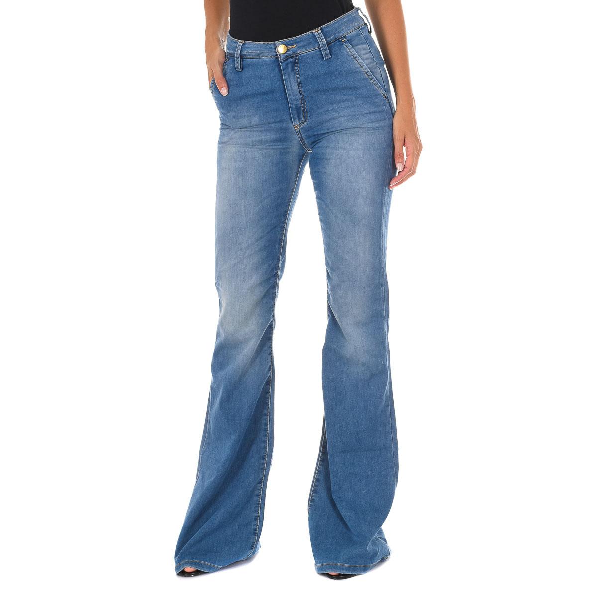 Dames 70DBF0273 Distressed Long Denim Broek met Uitlopende Zomen 25-USA blauw