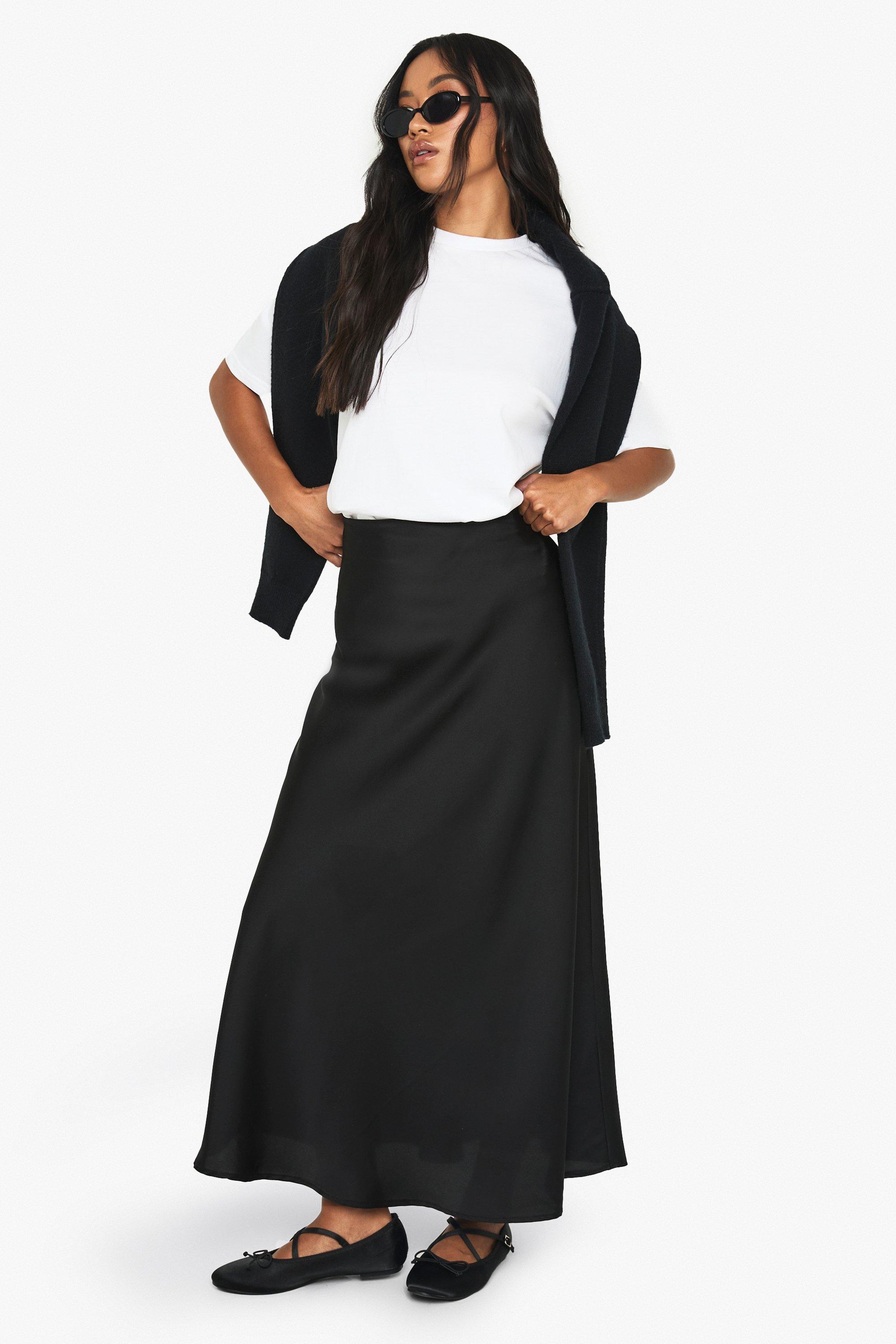 Boohoo Satijnen Midaxi Rok, Black
