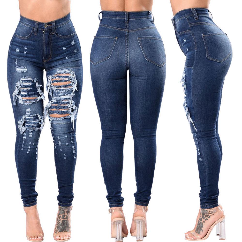 StrongCare Skirts&Jeans Dames gescheurde jeans potloodbroek S zwart