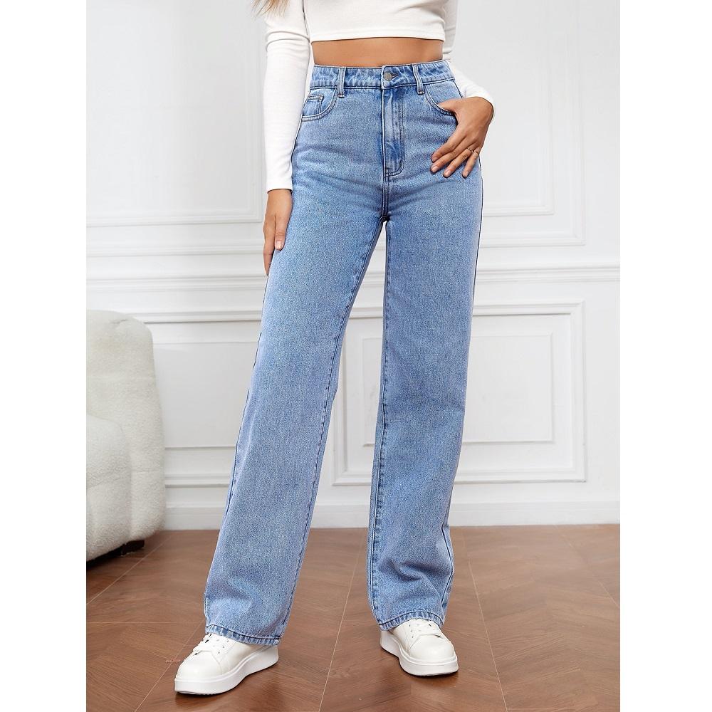 Casual Cothing S Dames Denim Jeans Solid Stretch Rechte Broek Dames Casual Lange Jeans Broek L donkerblauwe kleur
