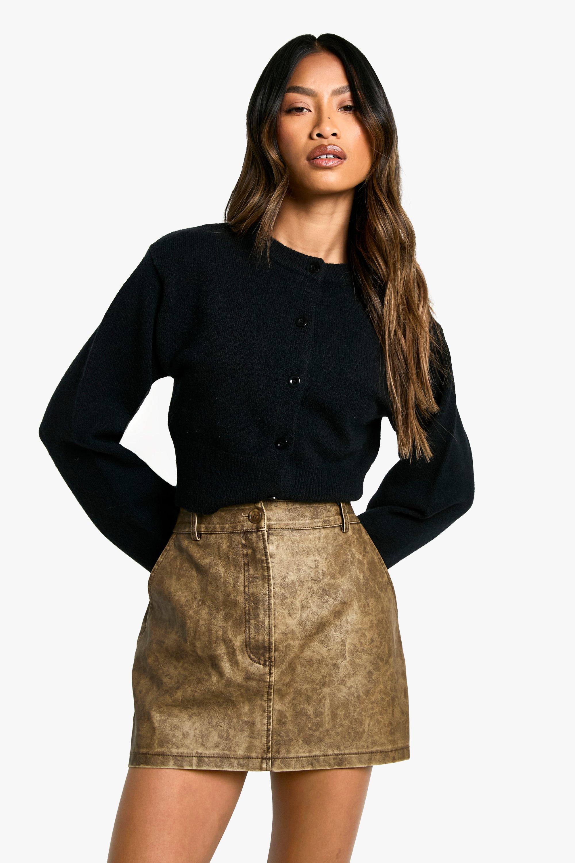 Boohoo Gebleekt Pu Mini Mini Rokje, Vintage Wash