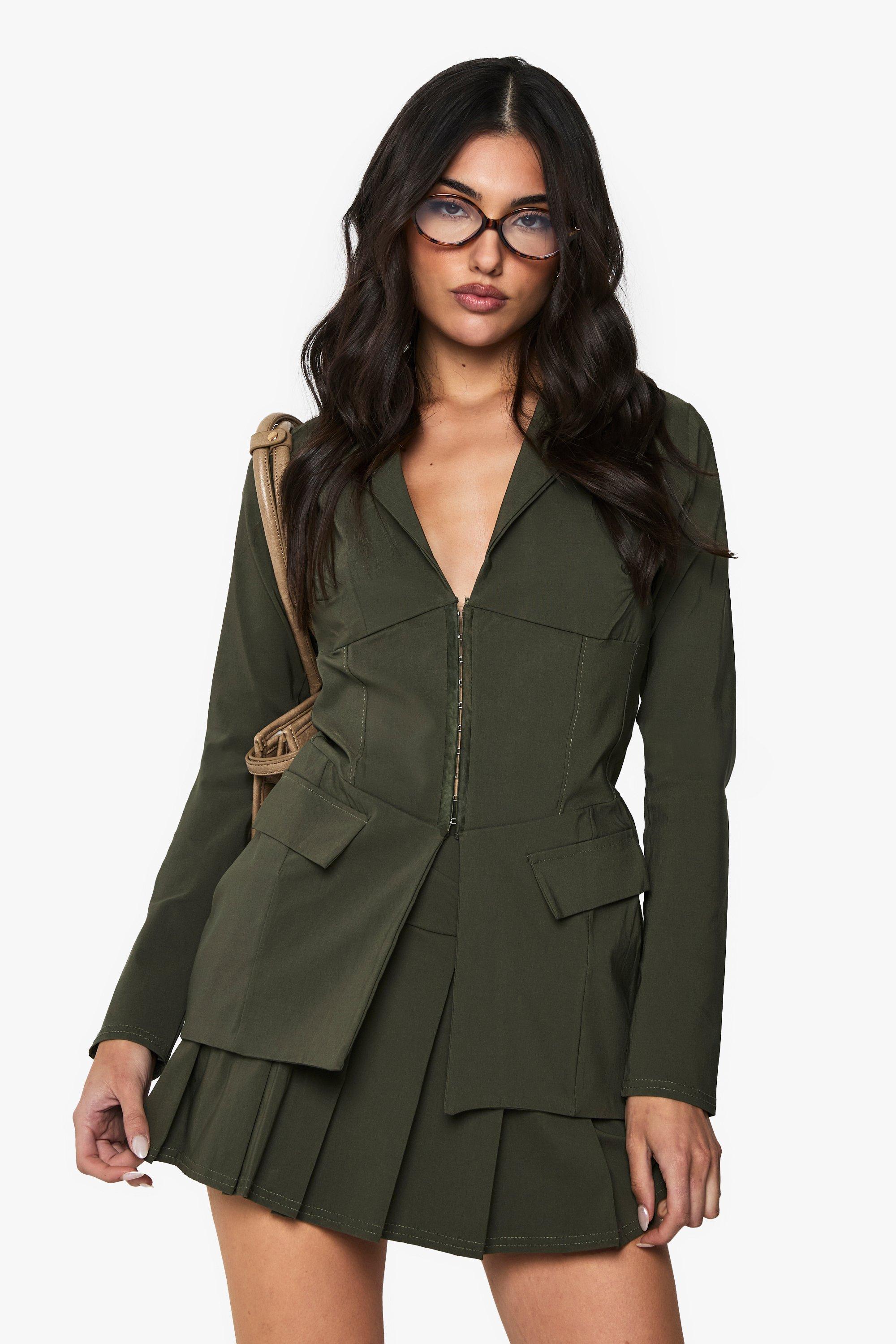 Boohoo Geplooid Bengaline Mini Rokje, Khaki