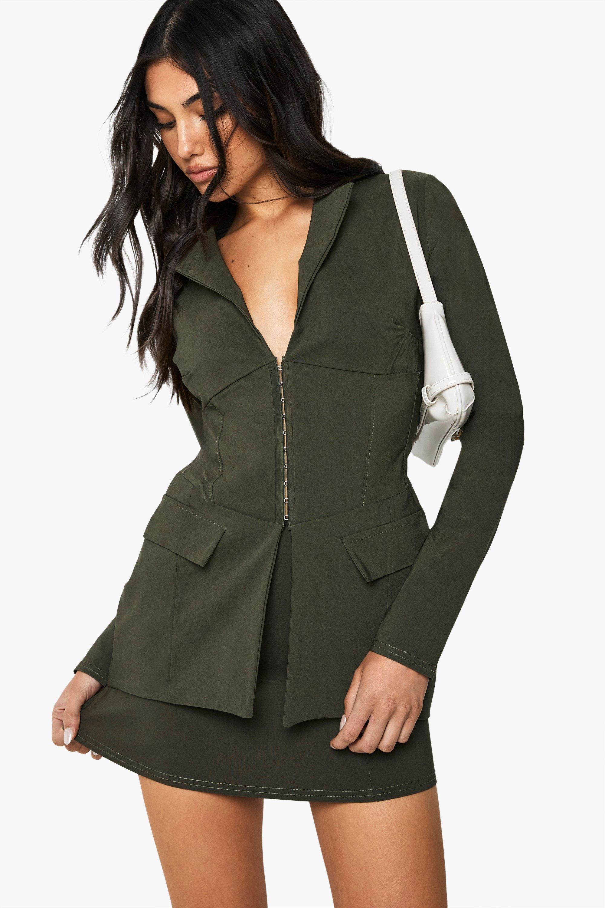 Boohoo Bengaline Mini Rokje Met Split, Khaki