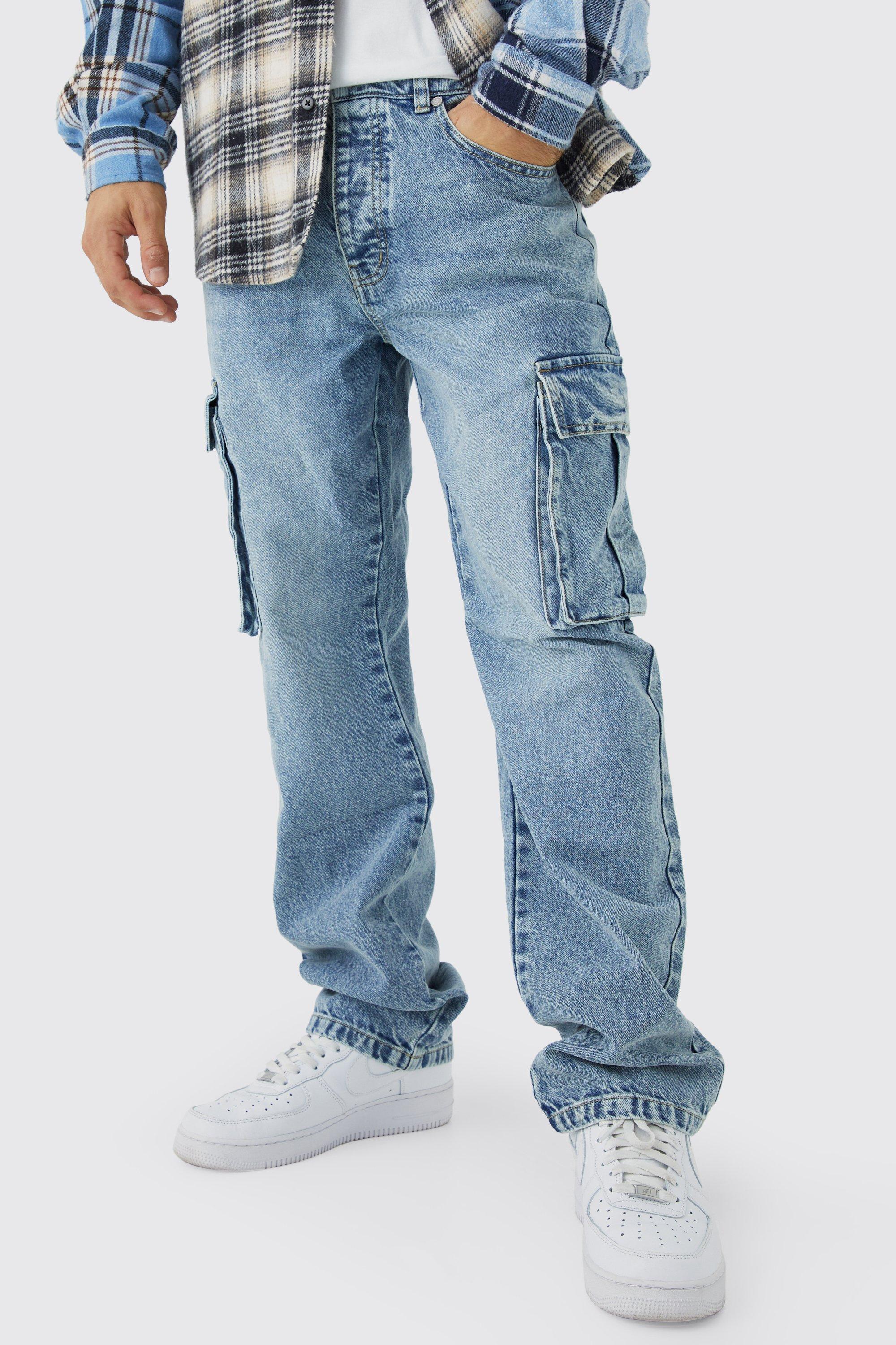 Boohoo Onbewerkte Baggy Cargo Jeans, Light Blue