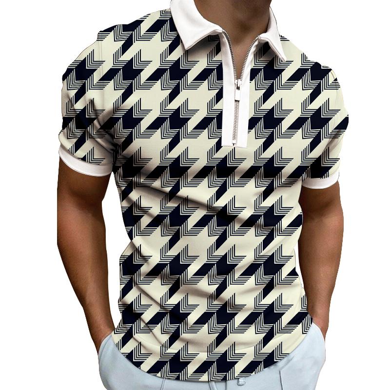 Casual Shirts For Mens 2022 Nieuwe mode-casual golfpoloshirt voor heren met print en korte mouwen met rits en poloshirt S wit