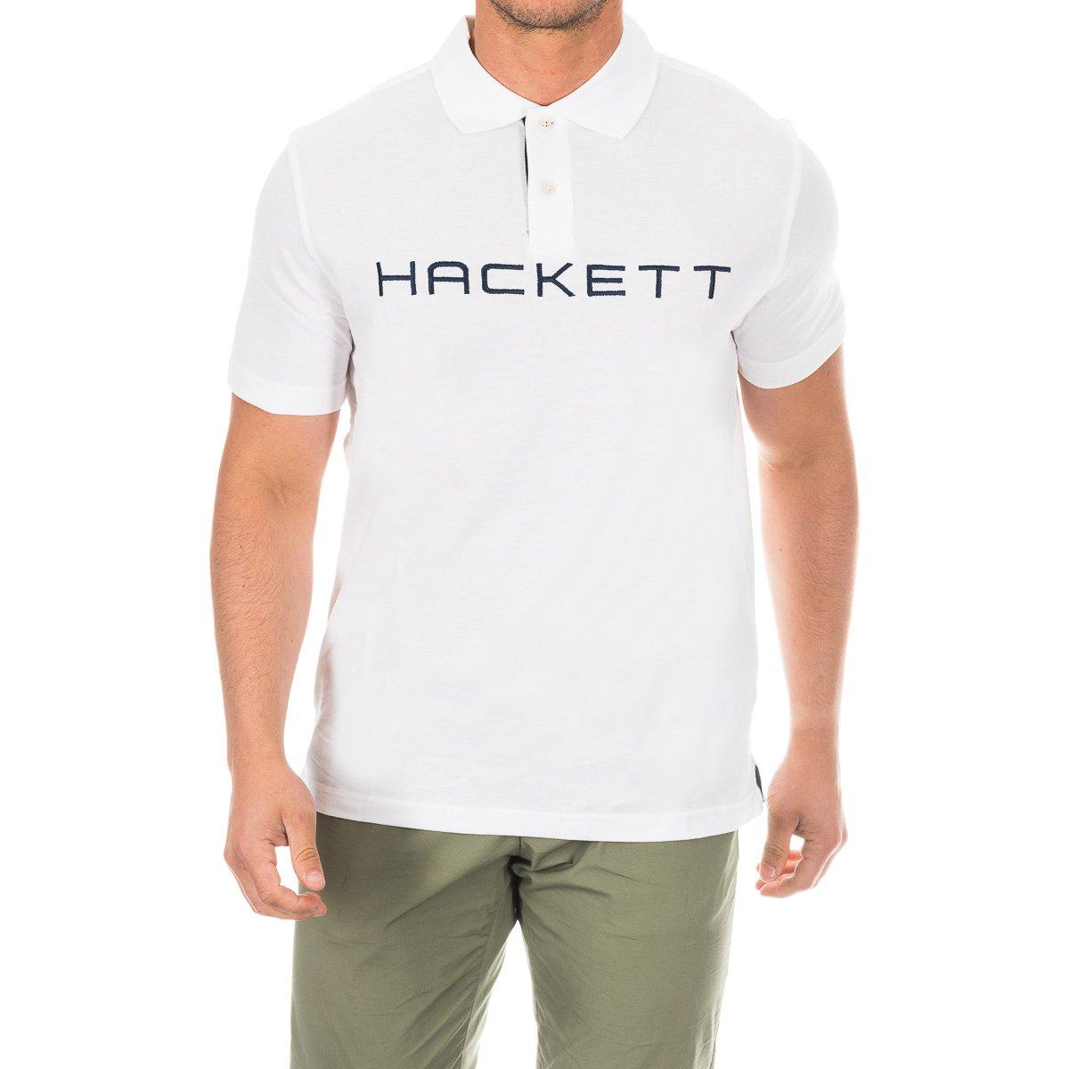 Hackett London Heren HMX1007B poloshirt met korte mouwen en revers S wit