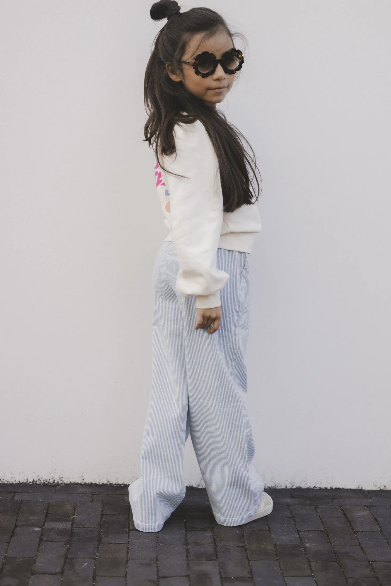 Looxs Revolution Striped denim wide leg bleach blue voor meisjes in de kleur