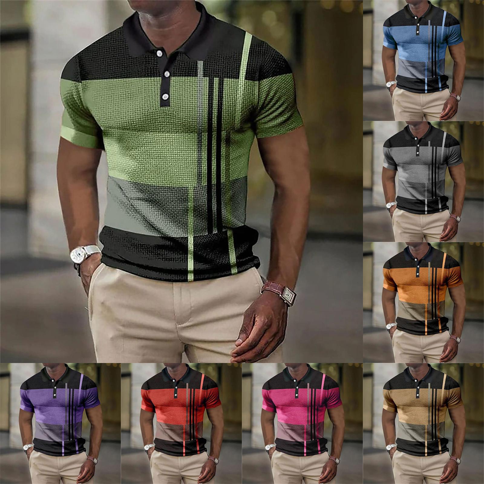 Xingben Four Heren overhemd Golfshirt Geometrie Turndown 3D-print Buiten Straat Korte mouwen Button-Down Print Kleding Modeontwerper Informeel Ademend M groen