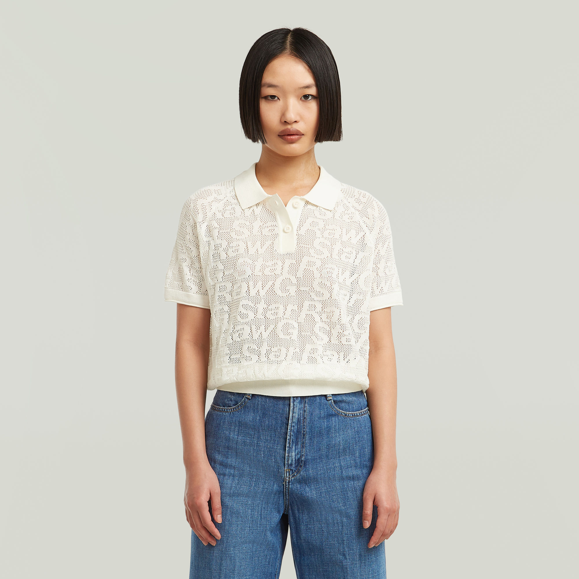 G-Star RAW Pointelle Lichtgewicht Gebreide Polo - Wit - Dames
