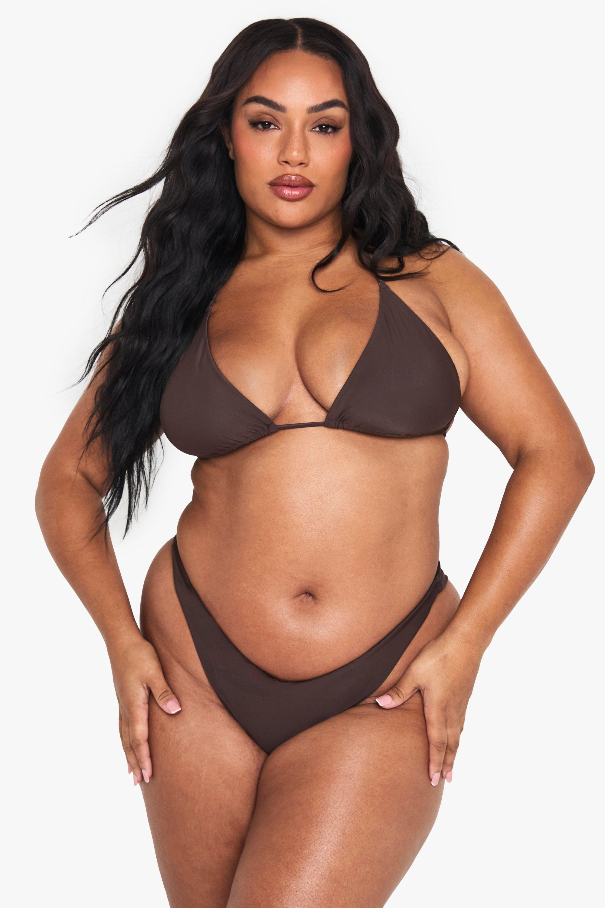Boohoo Plus Badmode Essentials Bikini Broekje Met V-Taille, Chocolate