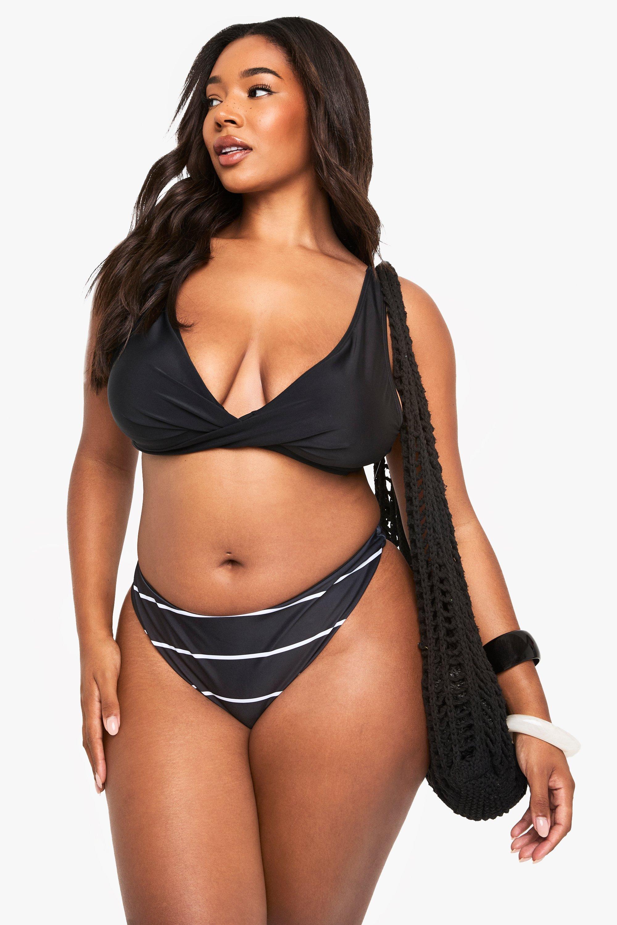 Boohoo Plus Badmode Essentials Bikini Broekje Met Hoge Taille, Black