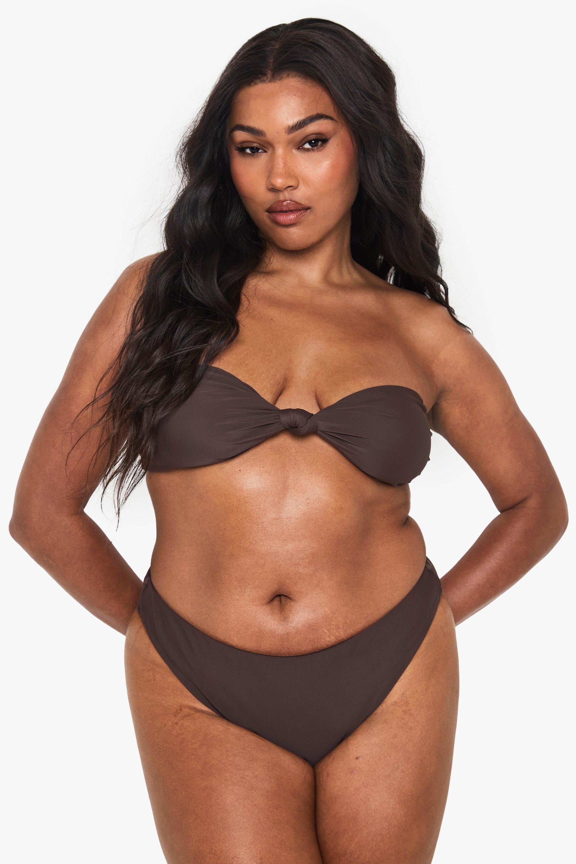 Boohoo Plus Badmode Essentials Bikini Broekje Met Hoge Taille, Chocolate