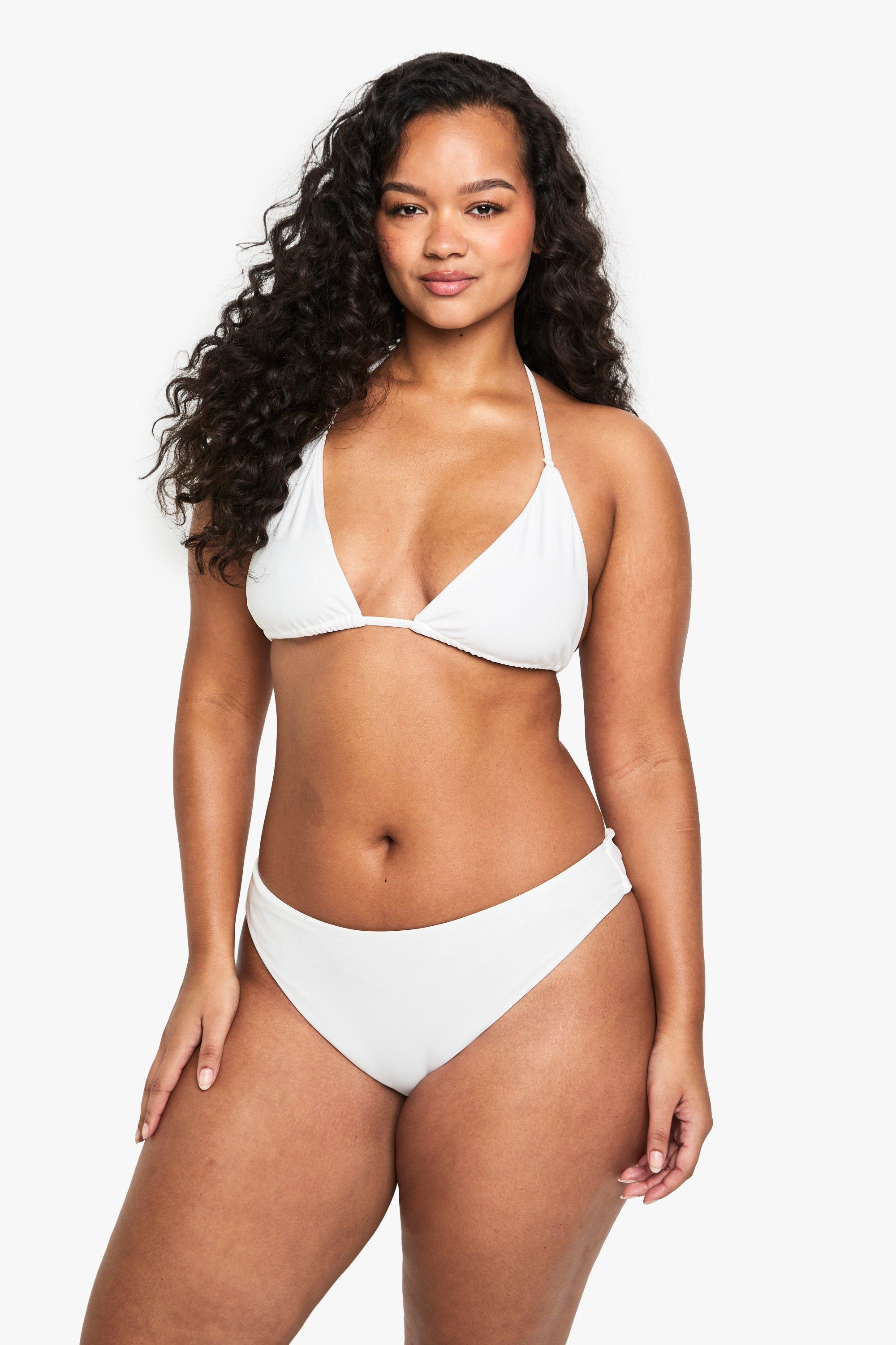 Boohoo Plus Badmode Essentials Bikini Broekje Met Hoge Taille, White