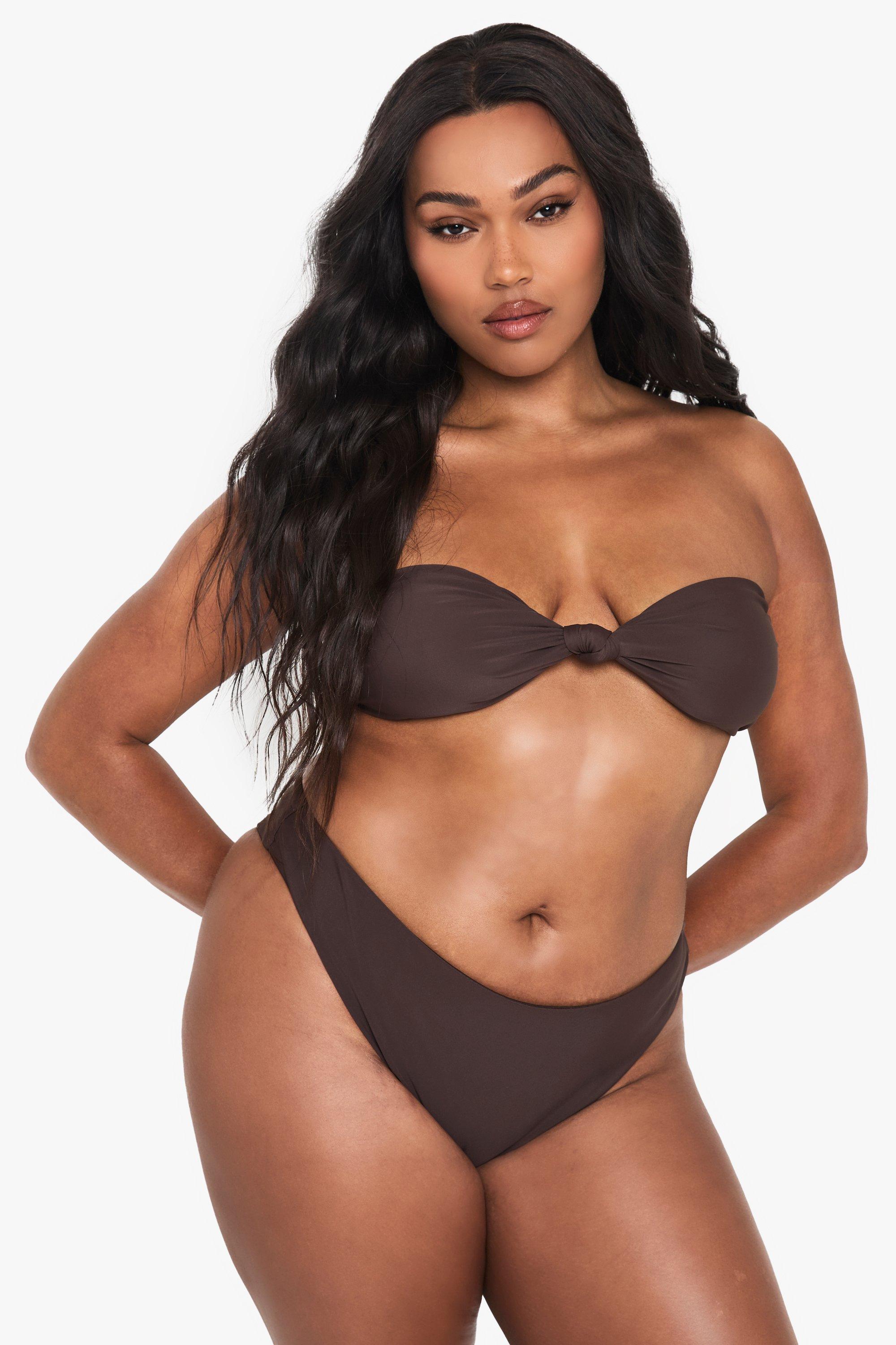 Boohoo Plus Strapless Badmode Essentials Bikini Top, Chocolate