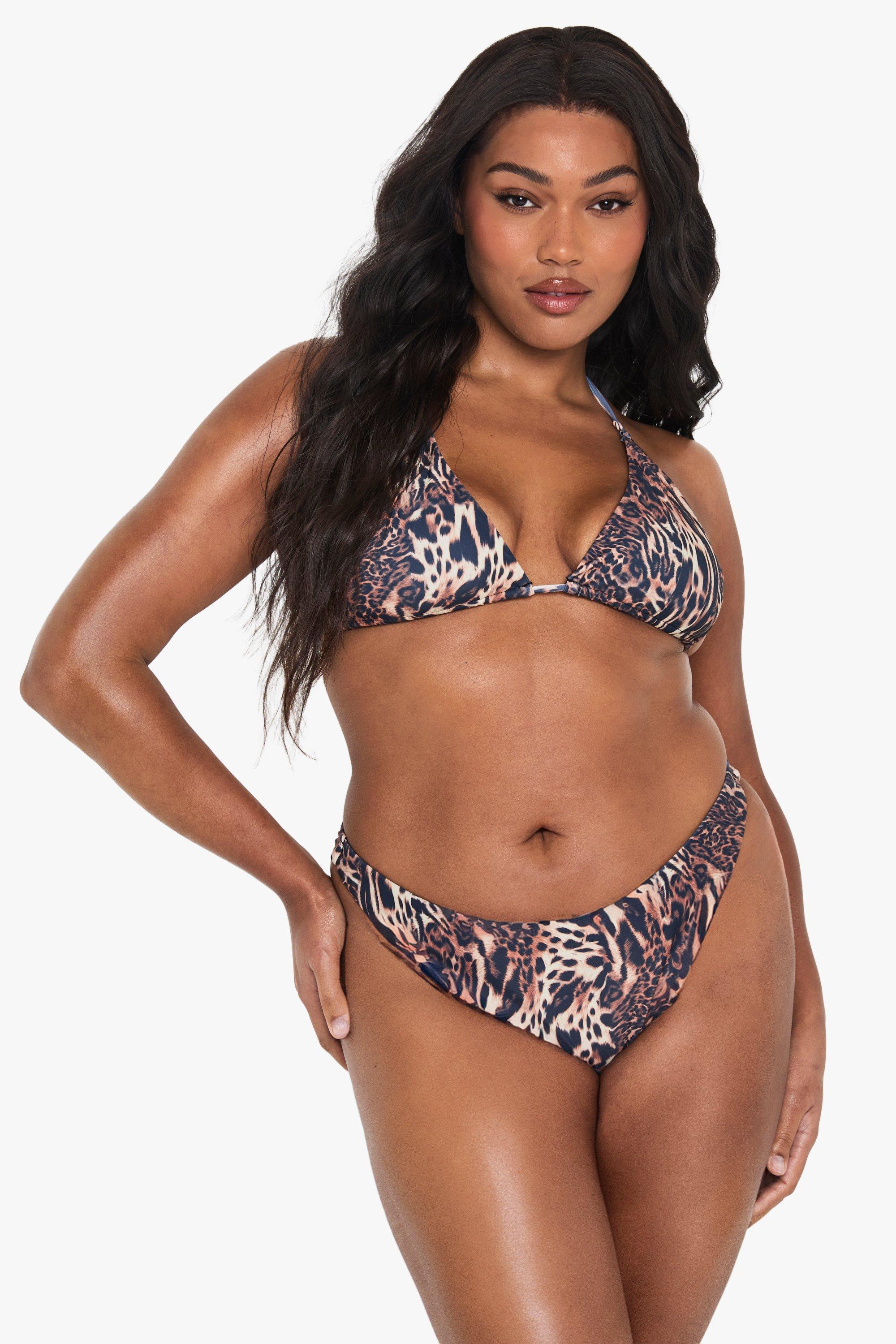 Boohoo Plus Driehoekige Luipaardprint Essentials Bikini Top, Leopard