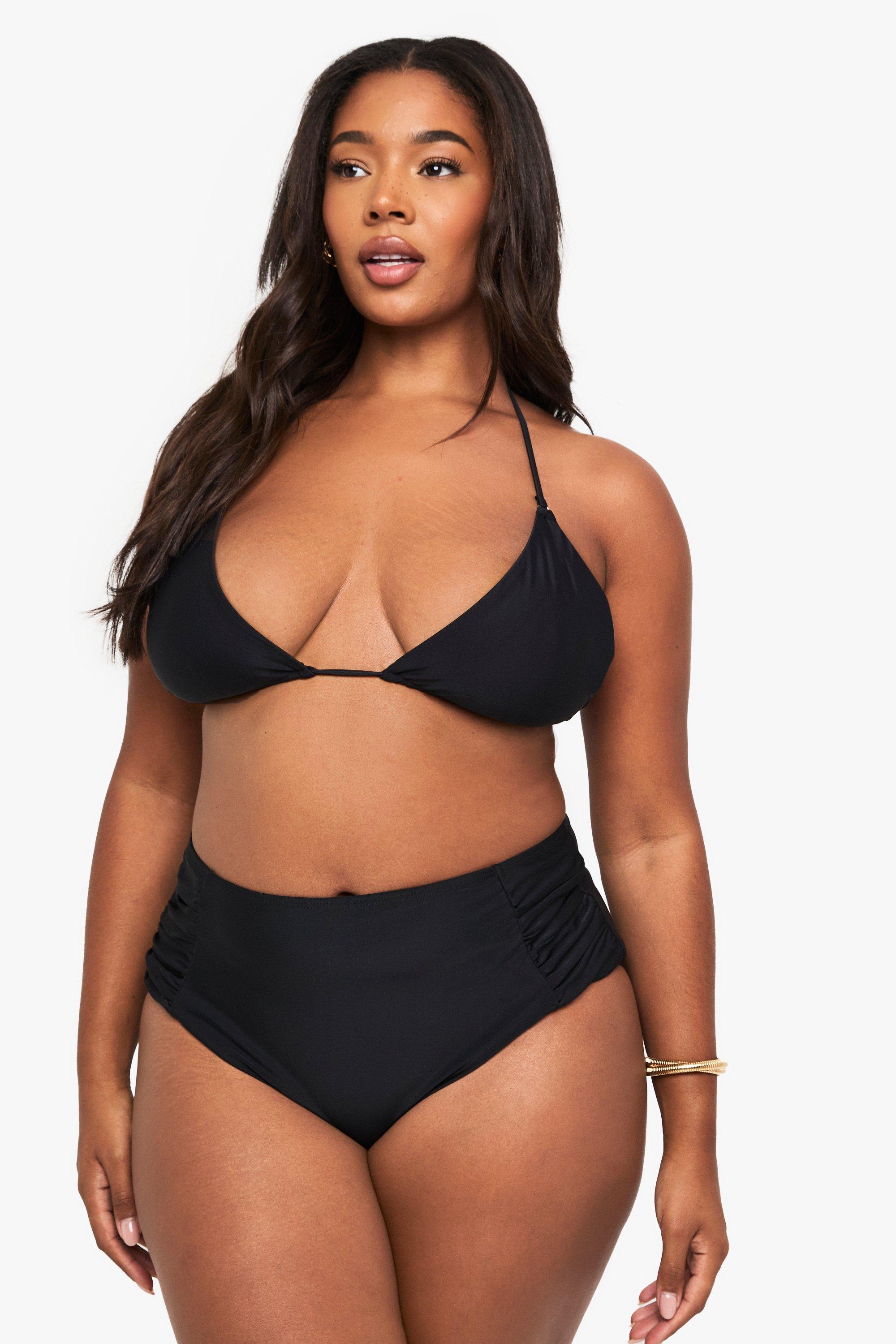 Boohoo Plus Driehoekige Badmode Essentials Bikini Top, Black