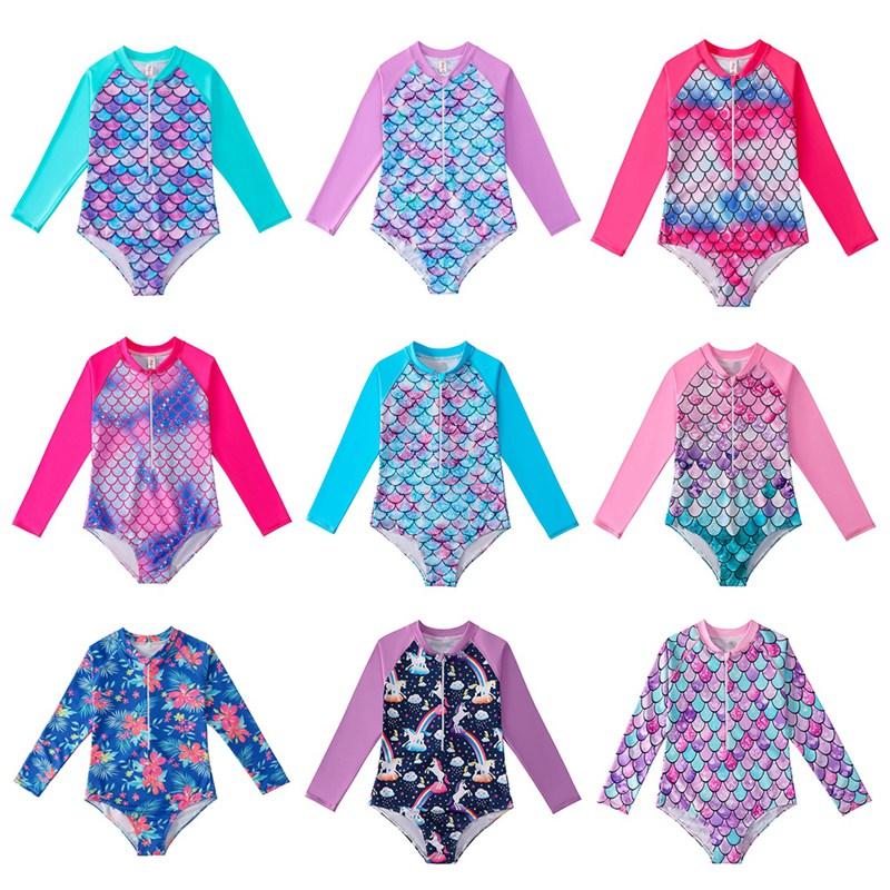 BOOSKU Meisjes Eendelig cartoonbadpak Kinderrits aan de voorkant Lange mouw Zomerbadmode Strandbadpak Jumpsuits Babyzwempak 140