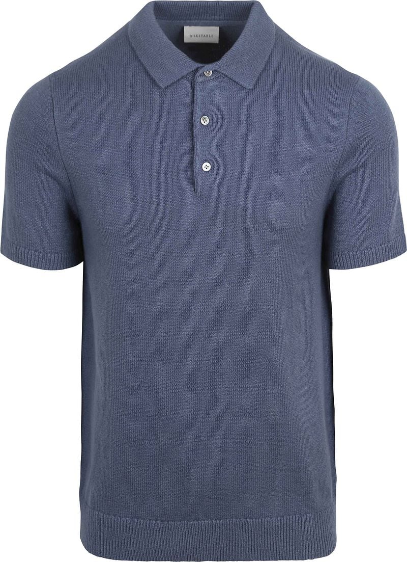 Suitable Heavy Knitted Polo Raw Denim Blauw