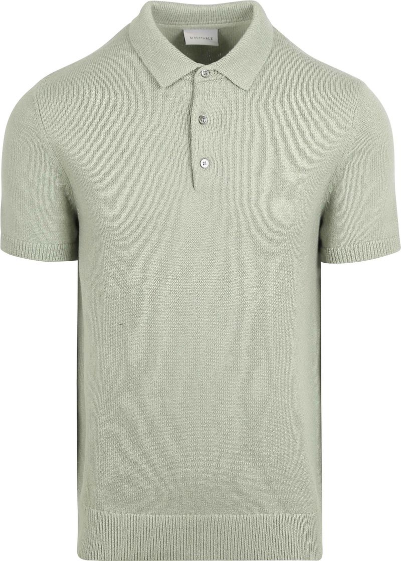 Suitable Heavy Knitted Polo Raw Lichtgroen