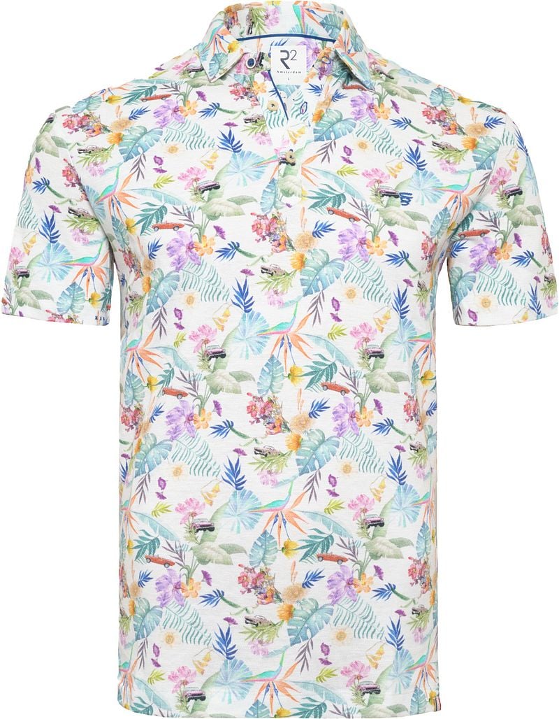 R2 Amsterdam Piqué Polo Linnen Blend Print Multicolor