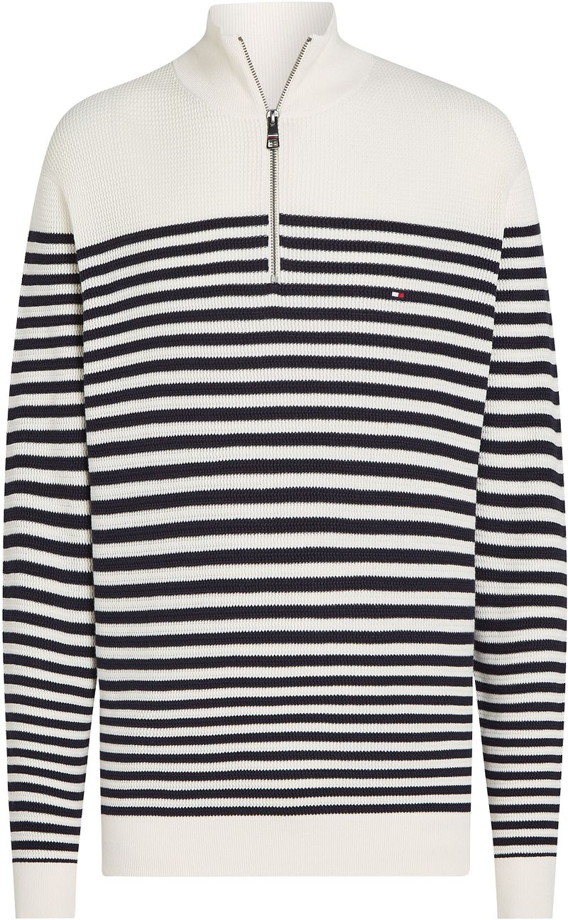 Tommy Hilfiger Racking Half-Zip Structure Streep Wit Navy