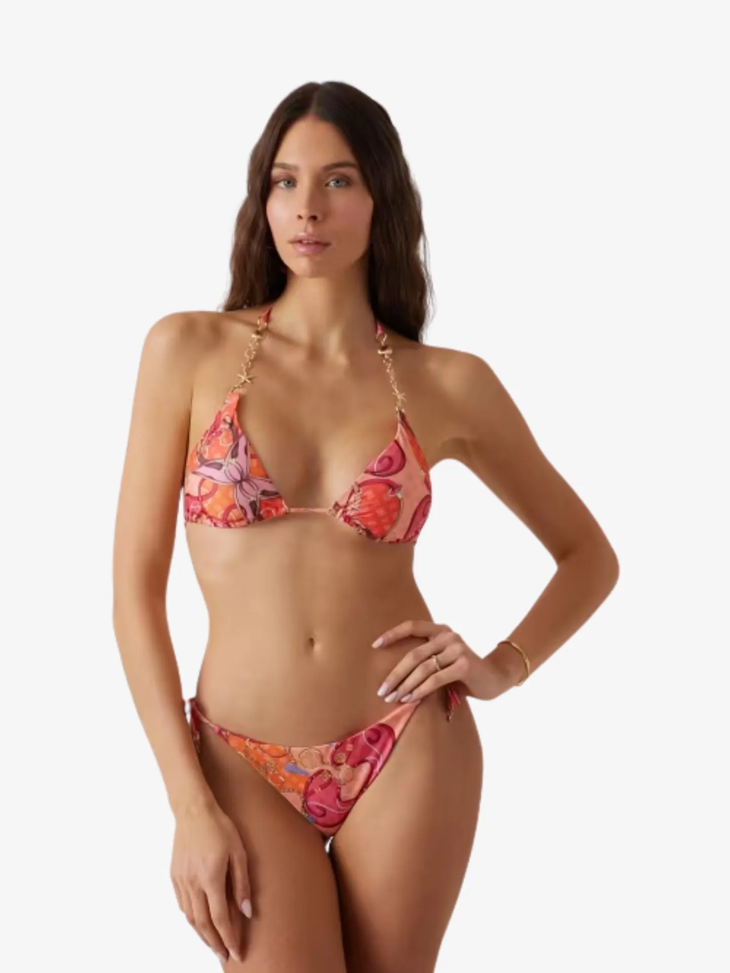 Guess Dames bikinitop triangle removable pads glam chains orange